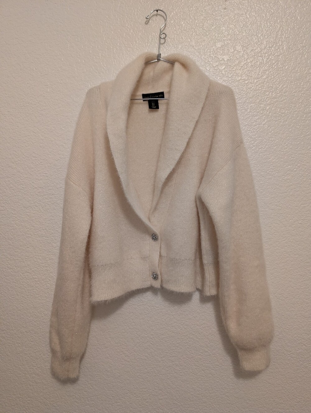 House Of Harlow 1960 Rhinestone Cropped Cardigan Ivory Large